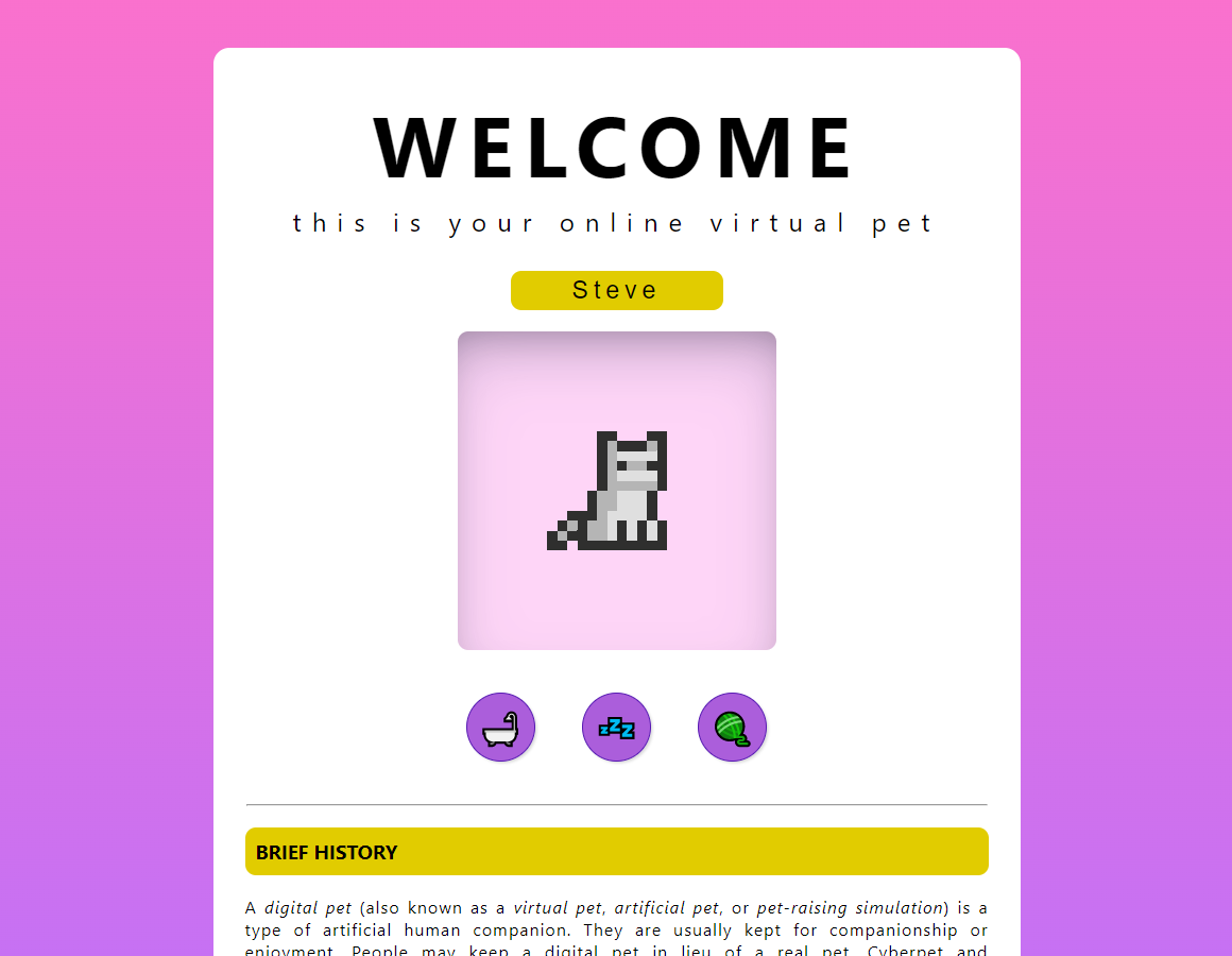 Virtual Pet Page Screenshot